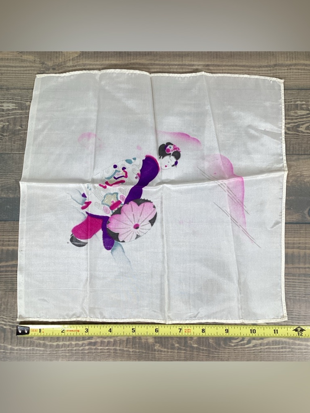 5 Vintage Lady’s Handkerchief Hankies Orange & Purples, White, Floral, Oriental - Picture 12 of 16